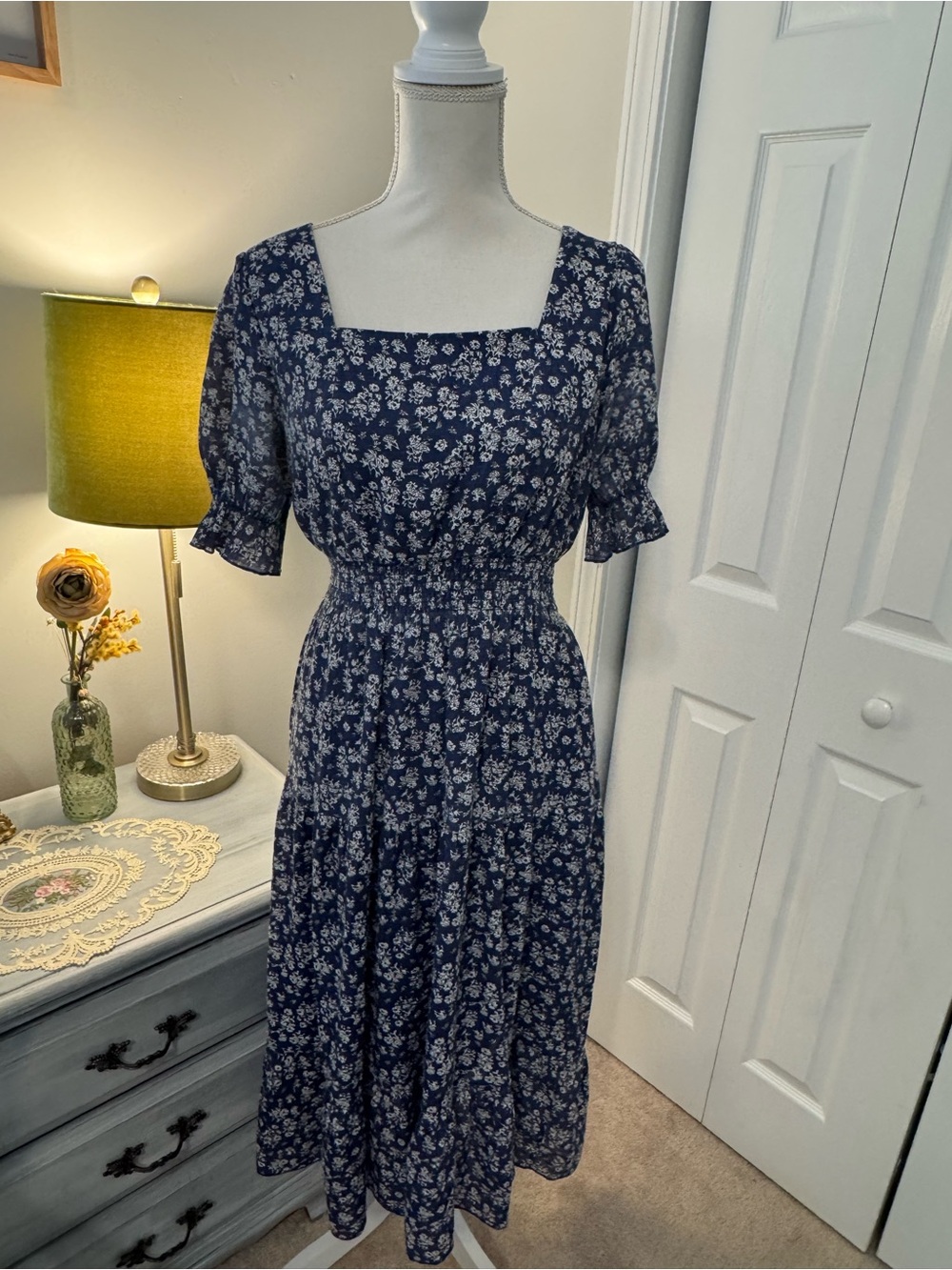 J. Gee Blue Floral Cottagecore Midi Dress | Size PM